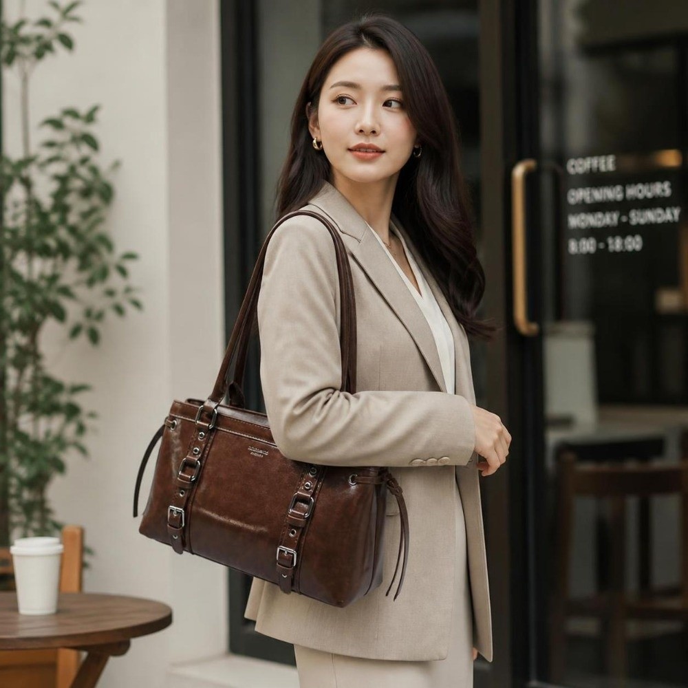 Structured Handbag Top Handle - Duurzame, gestructureerde dameshandtas, lichte luxe, modieuze