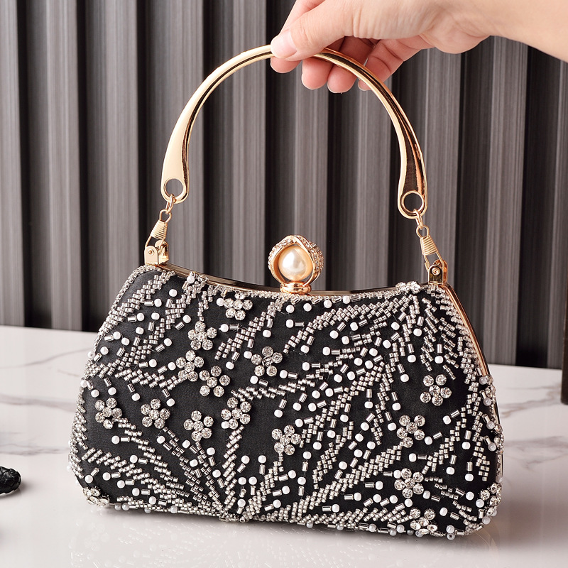 Luxury Bags China Wholesale - Zwarte handtas met kralen Vintage damesfeesttassen
