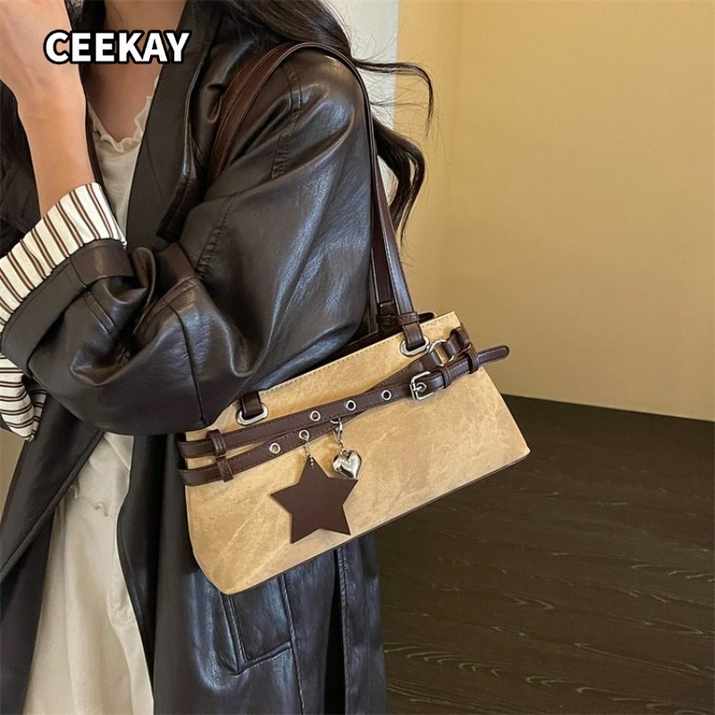 Saddle Bag Distressed - CEEKAY Dameshandtas, meerkleurig, verweerd kunstleer, gespdetail,