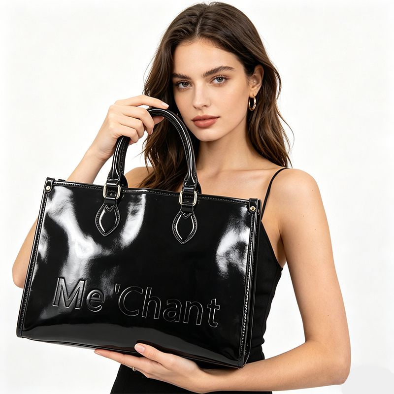 Dames zwarte glanzende laklere - Structured Handbag Top Handle recensie en prijs