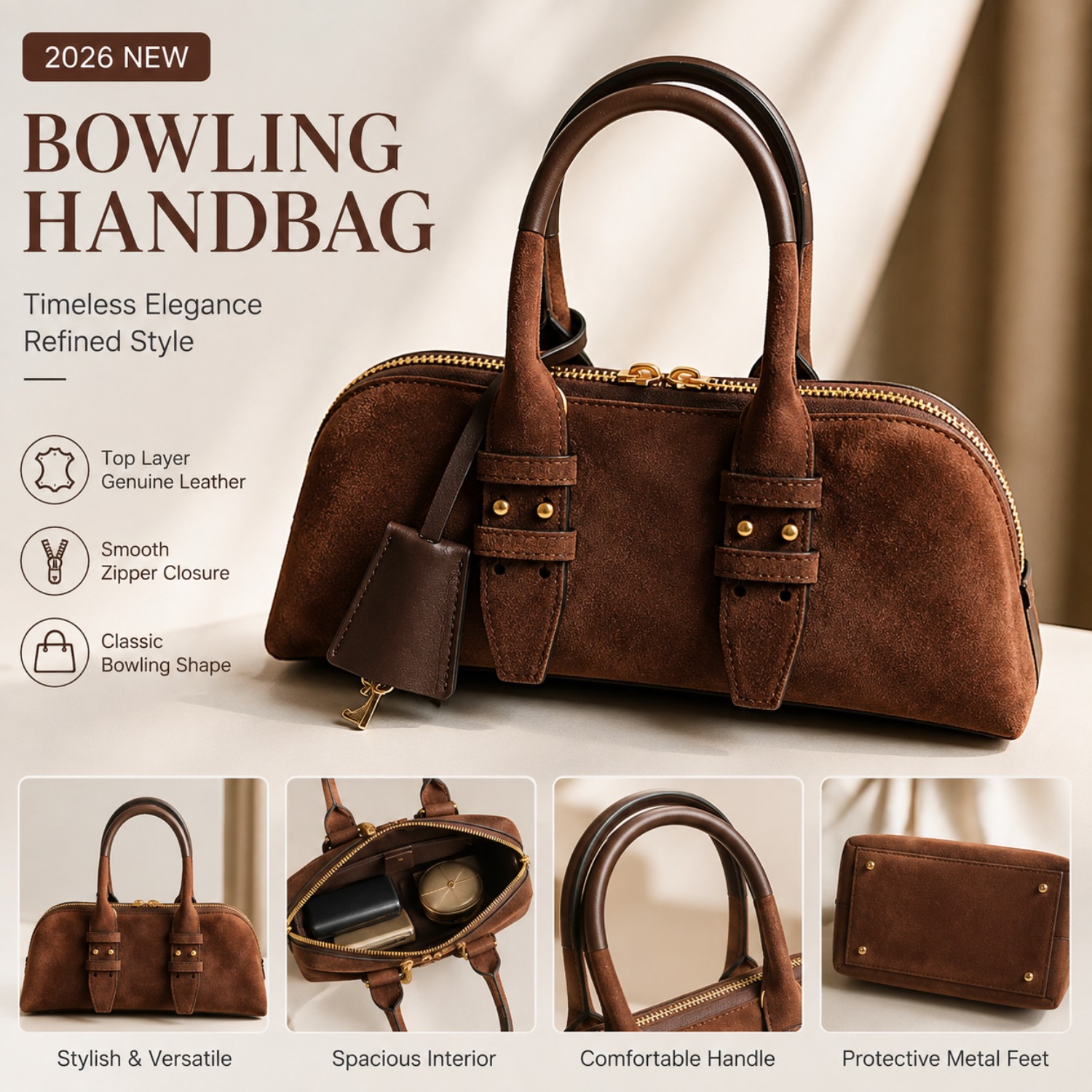 Dames bowlingtas van echt leer - Structured Handbag Top Handle recensie en prijs